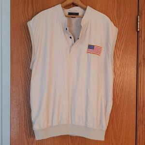 Chase Edward Cream Colored Golf Vest with American Flag Patch on Chest Sz L